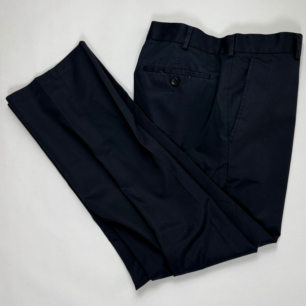 Black Brown 1826 Men Dress Pants 36x30 Navy Blue Supima Cotton Flat Front Chinos